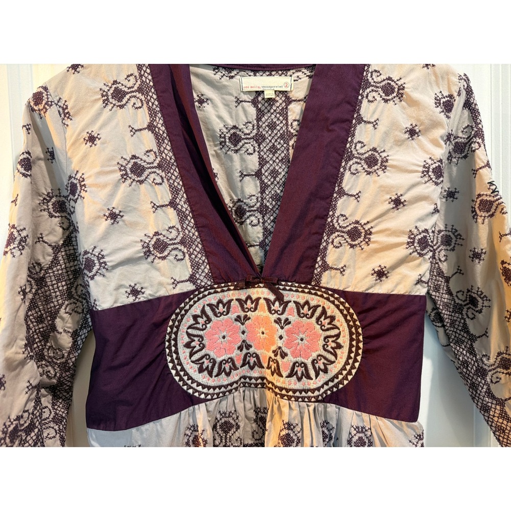 Odd Molly Anthropologie Purple Embroidered Cotton Tunic Dress Boho Women Size 2 - Picture 2 of 6